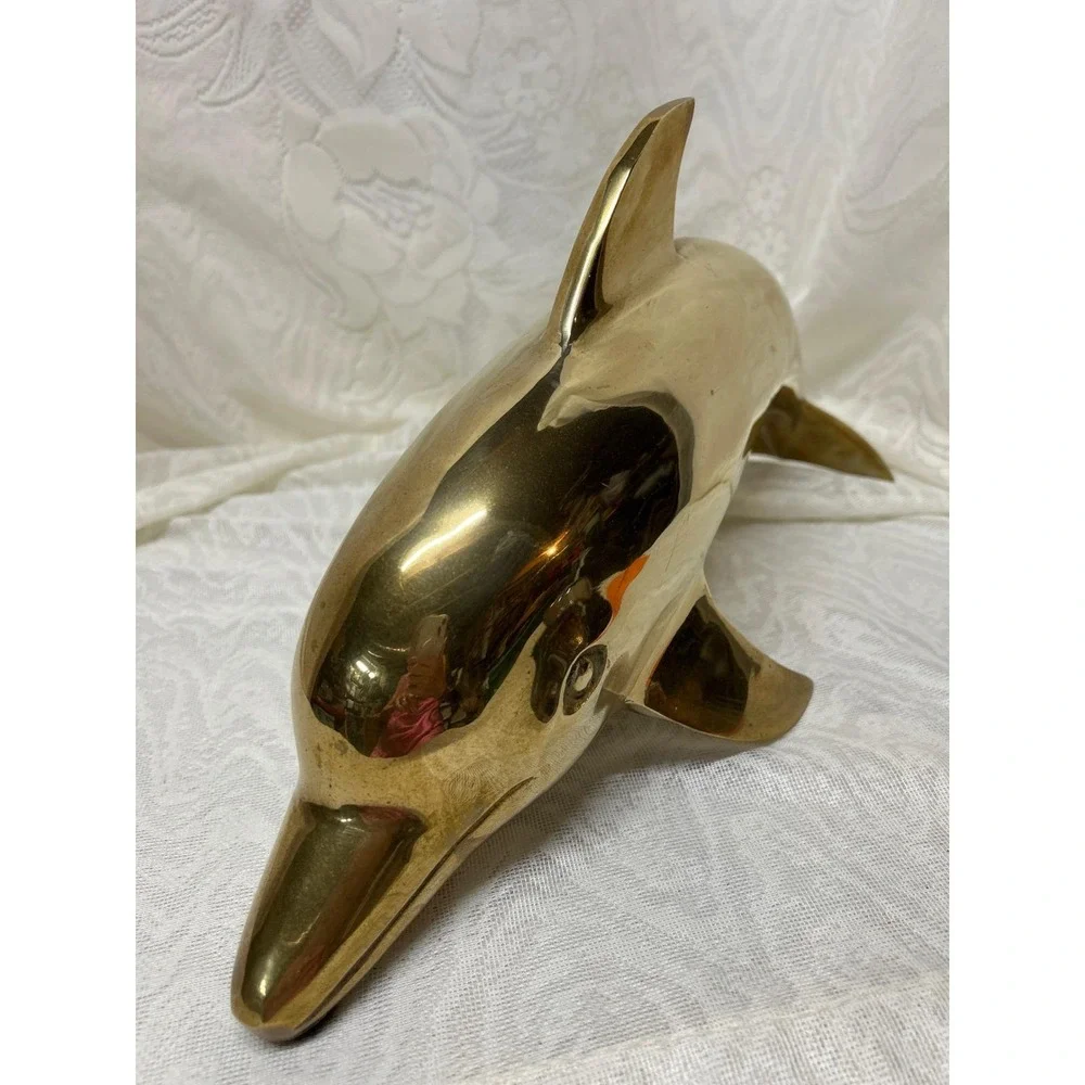 Vintage MCM Brass Dolphin Sculpture Large 17.5 Inch Korea 1960s  5lb Heavy